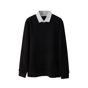 
On sale at the counter! Fleece fake two-piece men's long-sleeved bottoming shirt, comfortable and warm, loose pullover with T-shirt knitted inside