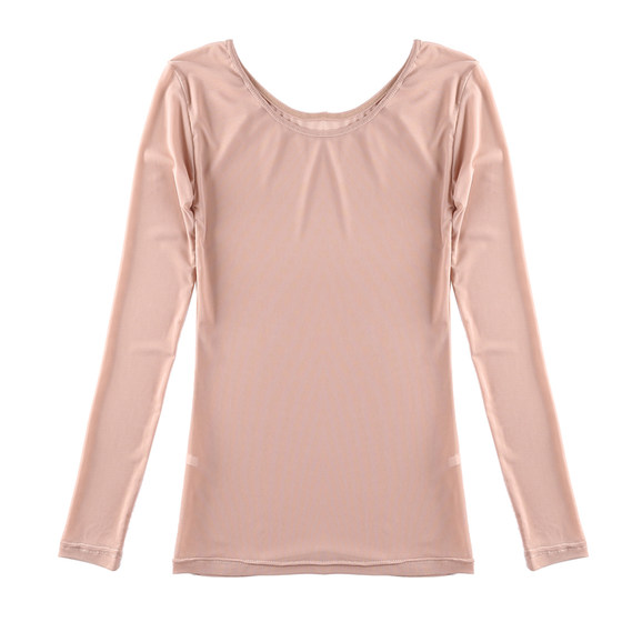 Spring and autumn ultra -thin transparent skin color mesh bottoming shirt visual sunscreen shirt meat color dance base jacket large size