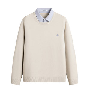 
Navigare small sailing boat commuter fake two-piece sweater for men's spring new inner round neck top sweater