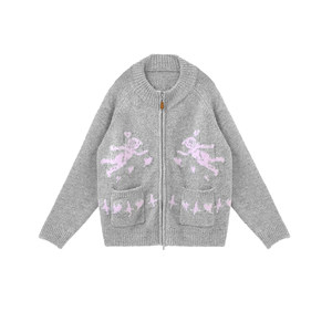 
innomoood cupid letter jacquard design gray and pink sweater cardigan round neck coat college wool autumn and winter