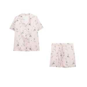 爱美丽撸猫丝猫咪派对2代凉感翻领印花睡衣女短袖短裤家居服套装