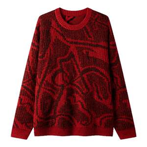 New Year Red Semir Sweater Men's Reversible Full Print Sweater 2026 Contains Sheep Wool Horse Jacquard Round Neck Sweater