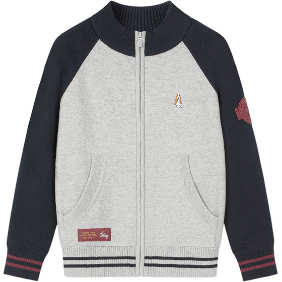 
Hush Puppies children's clothing boys' cardigan sweater 25 autumn and winter new big children's thick knitted sweater plus velvet children's warm sweater