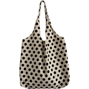 Original large-capacity polka dot lazy style ins homemade literary hand-carrying one-shoulder eco-friendly shopping bag canvas bag for women