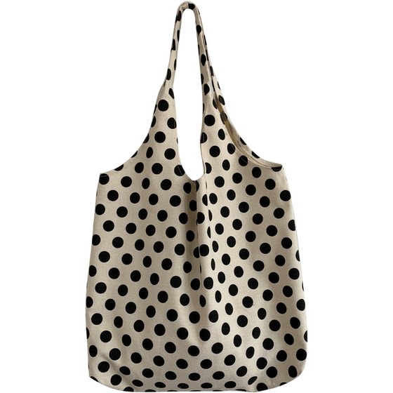 Original large-capacity polka dot lazy style ins homemade literary hand-carrying one-shoulder eco-friendly shopping bag canvas bag for women