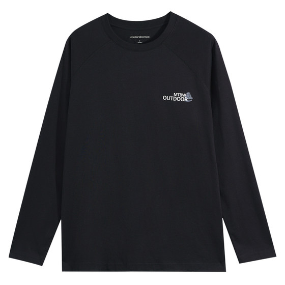 
Metersbonwe long-sleeved T-shirt for men and women, spring mountain style long-sleeved American top, solid color, versatile and trendy inner wear
