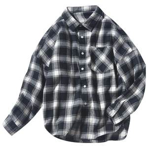 
Black and white plaid shirt men's student tops casual teen couple shirts handsome versatile brushed jacket