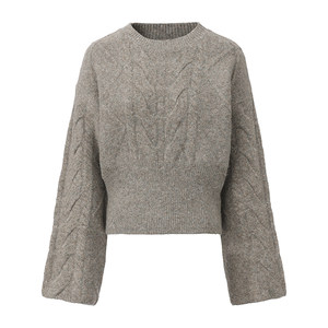 
Gowireless Gray Custom Textured Positioned Straight Sleeves Waist Tea Twist Pullover Sweater Sweater