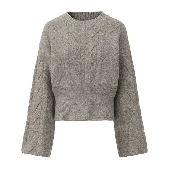 
Gowireless Gray Custom Textured Positioned Straight Sleeves Waist Tea Twist Pullover Sweater Sweater