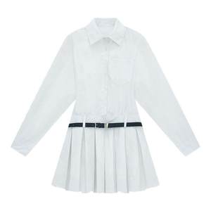 
[Limited time price] Where's the Orange Tree Striped Shirt Dress Autumn Design Waist A-Line Pleated Skirt