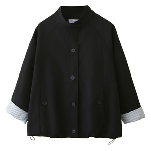 
Fat Sister Large Size Spring Jacket Women's 2026 New 200*0.5kg Stand Collar Hem Drawstring Loose Casual Top