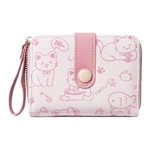 
Cute Cat Wallet Large Capacity Compact Portable ID Bag Korean Version Versatile Student Card Holder Two-in-One Coin Purse