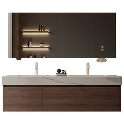 Oppein slate seamless integrated double basin bathroom cabinet
