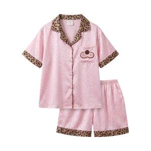 冰丝睡衣女士夏季新款豹纹凉感短袖大码缎面高级感家居服套装印花