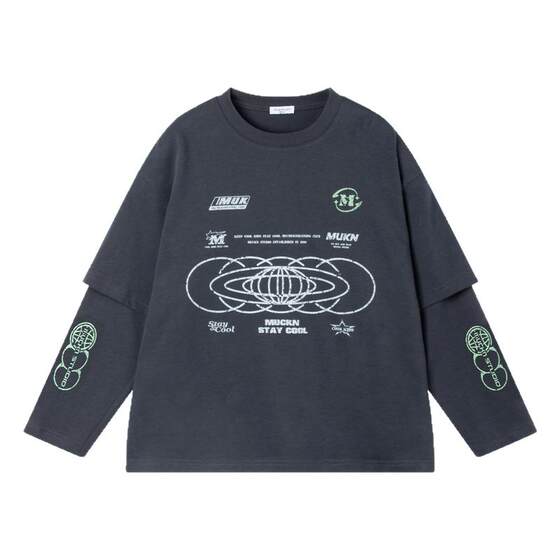 
MUCMUKN [Cyber Motorcycle] Lyocell cotton functional cool printed fake two-piece T-shirt long-sleeved boys spring