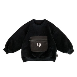 Young Children's Velvet Sweatshirt With Pockets, Stylish Boys' Round Neck Pullover, Winter Style, Little Boy's Baby Top To Keep Warm