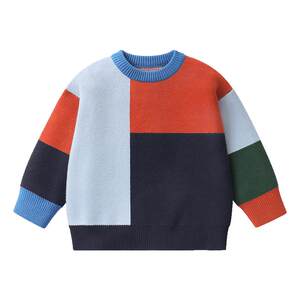 
Right European children's sweater dopamine contrasting color spring and autumn winter new children's clothing boys and girls round neck pullover knitted sweater