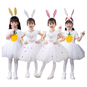 
Children's bunny costumes, toddler animal costumes, cartoon white rabbits, obedient dance performance costumes, gauze skirt rabbits