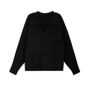 
NEVA HU niche polo collar pullover sweater for women, autumn Korean style loose casual lazy knitted top