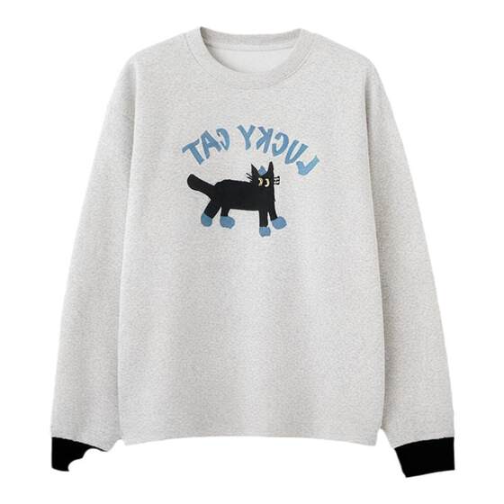 Maternity sweatshirt coat spring and autumn cartoon cat comfortable casual spring top lazy loose round neck plus velvet bottoming shirt