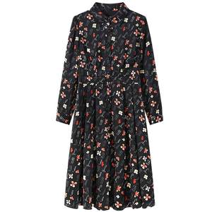
LANDI blue floral print retro elegant temperament shirt dress women's high waist midi skirt spring new product
