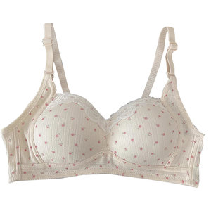 Sweet floral girl underwear for women with small breasts gathered spring and summer secondary breasts anti-exposure and shock-proof student high school bra