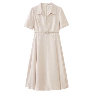 
Shuiyunjian white lapel dress women's A-line waist mid-length skirt intellectual style 2026 summer new style