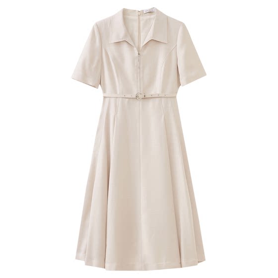 
Shuiyunjian white lapel dress women's A-line waist mid-length skirt intellectual style 2026 summer new style