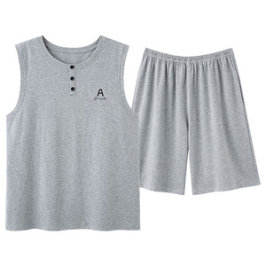 
Langsha 100% cotton pajamas men's summer vest shorts set 2026 new thin style can be worn outside home clothes