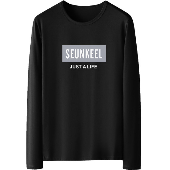 Modal long -sleeved T -shirt male trendy printing flower spring and autumn drawing bottom shirt round neck autumn white shirt autumn clothes