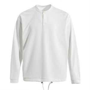 
Marine Highway Single Button Long Sleeve T-Shirt Men's Spring Cotton Blend Texture Henley Collar Dark Stripe Inner Top