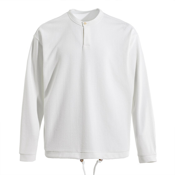 
Marine Highway Single Button Long Sleeve T-Shirt Men's Spring Cotton Blend Texture Henley Collar Dark Stripe Inner Top