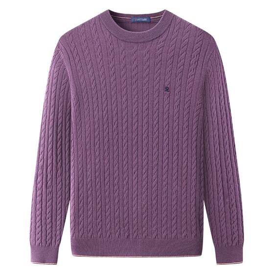 
[Wool Cashmere] Montagut Men's Cashmere Sweater Round Neck Full Cable Sweater Warm Knitted Wool Sweater Thick J