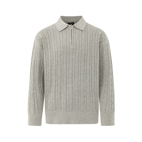 
MRCYC semi-zipper lapel sweater men's winter loose warm top Korean trendy twist pullover sweater