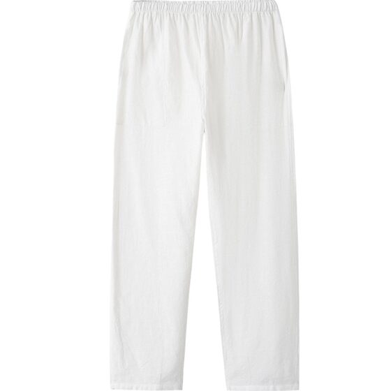 
Four-season cotton and linen casual loose straight long trousers elastic high waist Tai Chi trousers Chinese Tang suit men