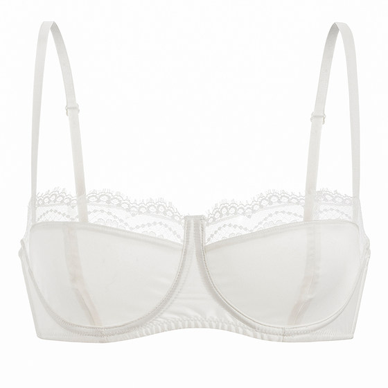 Forlé Girl Satin Lace French Bra Women's Thin Soft Wire Retro 1/2 Half Cup Small Breast Bra Set