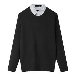 
HLA/Heilan House light business plus velvet fake two-piece sweater 25 autumn and winter new black thick double-collar sweater for men