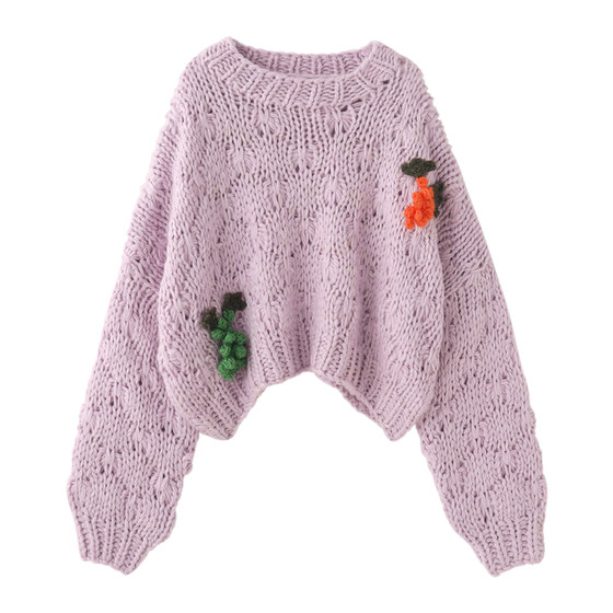 
MMC European heavy industry thick needle stick needle handmade hand crochet flower three-dimensional decoration round neck pullover sweater thick sweater