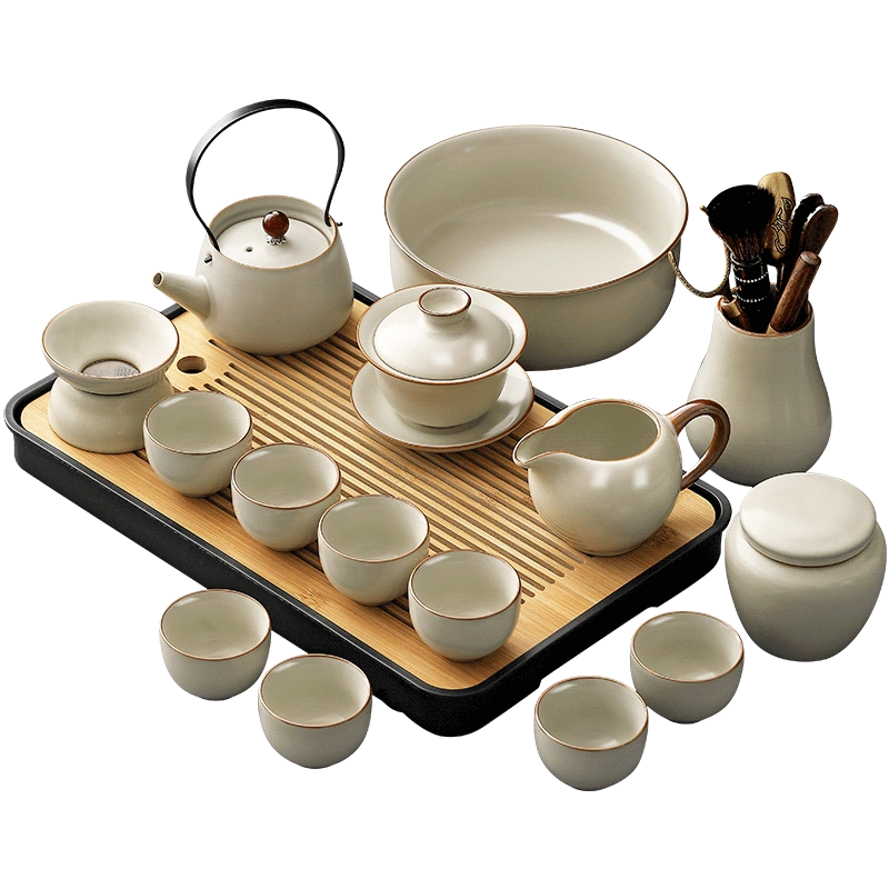 煌山汝窯茶具茶臺一整套家用客廳功夫泡茶具小套簡約喝茶用品大全-Taobao