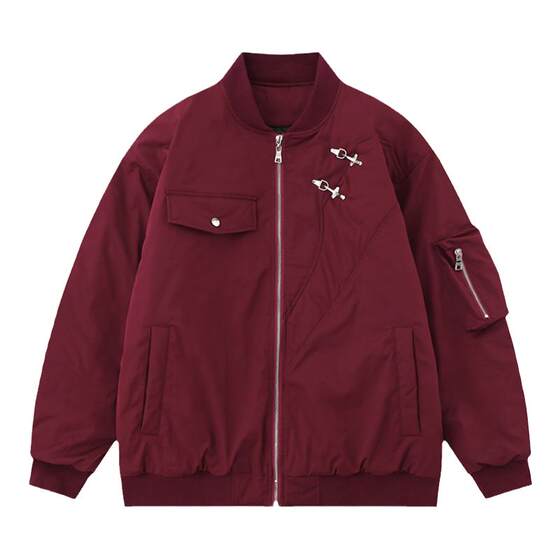 
NOONOZ red baseball uniform jacket men's American retro trendy couple autumn and winter new thickened jacket cotton jacket