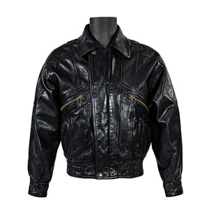 
Mochen Men's Retro Hong Kong Style Distressed Horseskin Leather Jacket Black Lapel Casual Short Motorcycle Leather Jacket 979