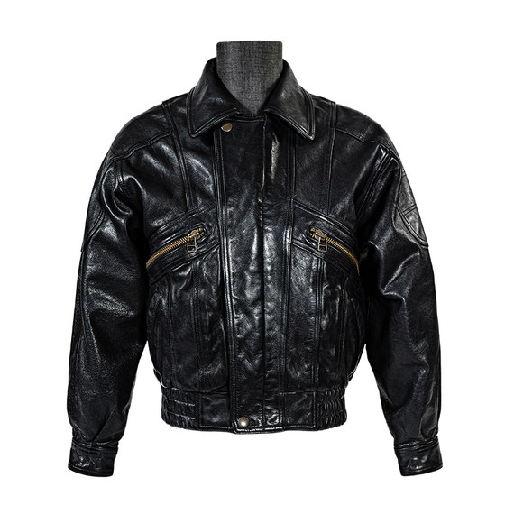 
Mochen Men's Retro Hong Kong Style Distressed Horseskin Leather Jacket Black Lapel Casual Short Motorcycle Leather Jacket 979