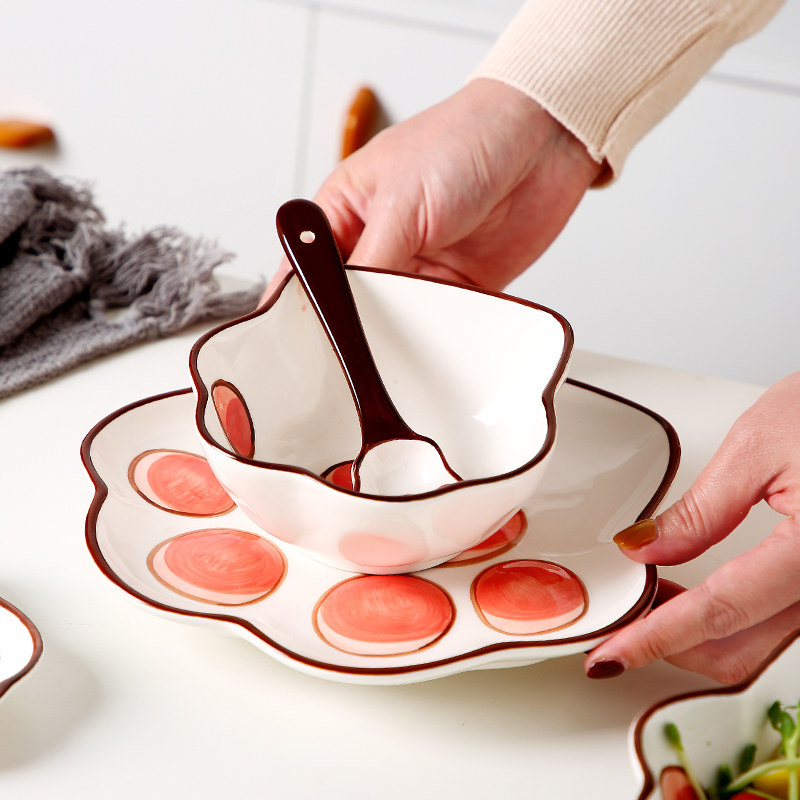 创意简约可爱少女心碗碟陶瓷餐具套装家用餐盘汤碗拉面碗甜品碗勺