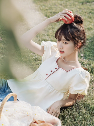 Ретро летняя милая рубашка, французский ретро стиль, рукава фонарики