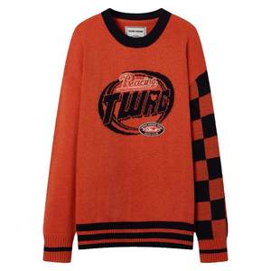 
TeenieWeenie Bear Ole Spring Fashion Checkerboard Contrast Color Round Neck Sweater Wool Sweater Women