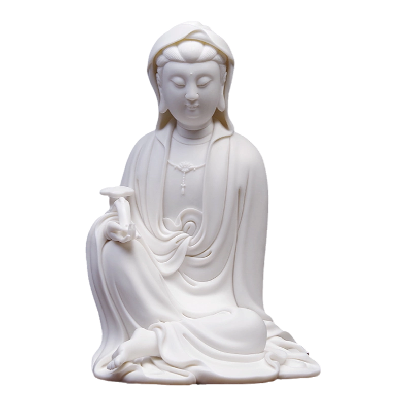 德化白瓷工艺品新中式如意自在观音佛像摆件供奉禅意观世音