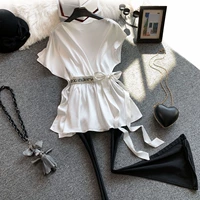 Шелковая элитная летняя рубашка, белый тонкий корсет, топ, короткий рукав