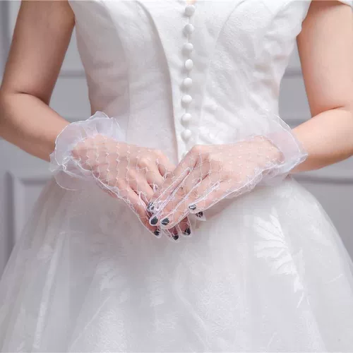 Летнее короткое свадебное платье для невесты, длинные перчатки, белый кружевной комплект