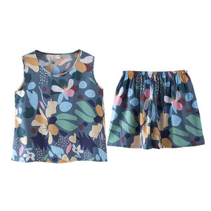 Pajamas Female Summer Skin Set Large -size Loose Sleeveless Silk Furniture Furniture Housefront Server Artificial Cotton Paper Short Set two -piece
