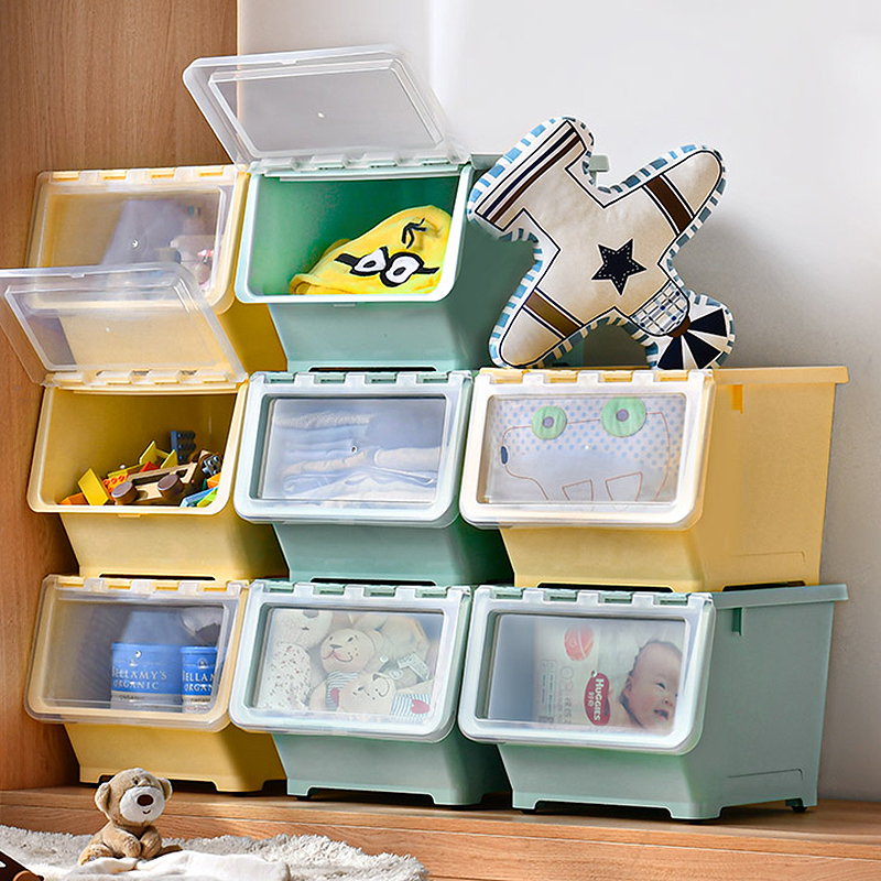 前开式儿童零食玩具收纳箱收纳架神器家用衣服整理箱塑料储物箱